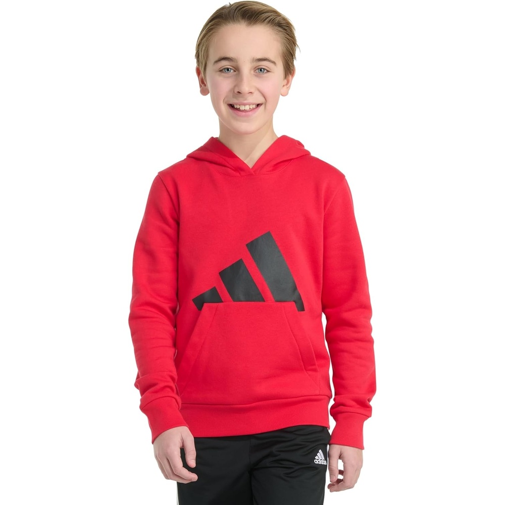 image:imageadidas Boys Long Sleeve Essential Big Logo Fleece Pullover HoodiePure Ruby