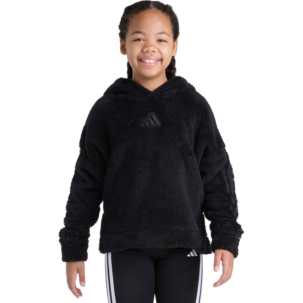 image:imageadidas Girls 3stripes Sherpa Hooded Pullover Big KidBlack Adi