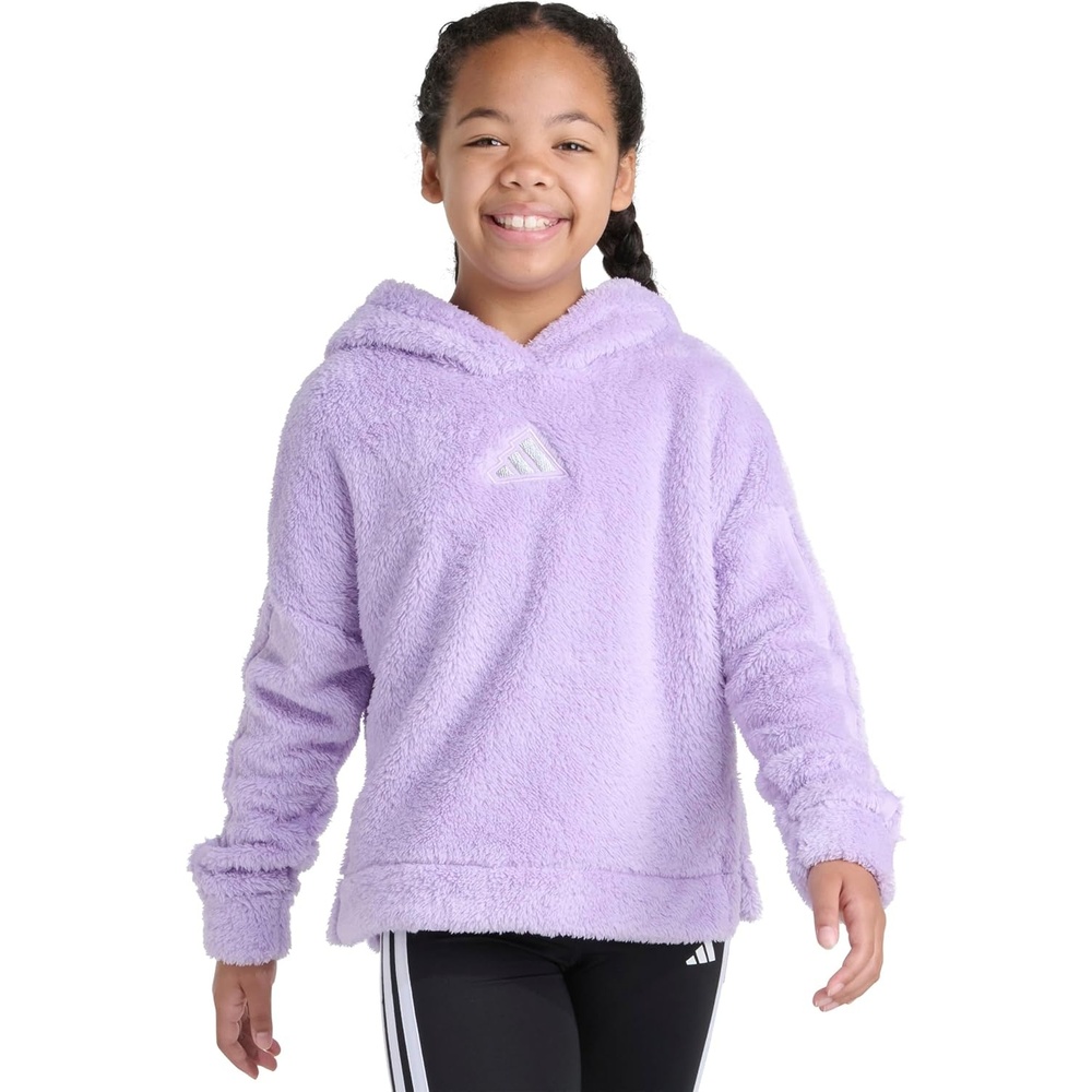image:imageadidas Girls 3stripes Sherpa Hooded Pullover Big KidPowder Plum
