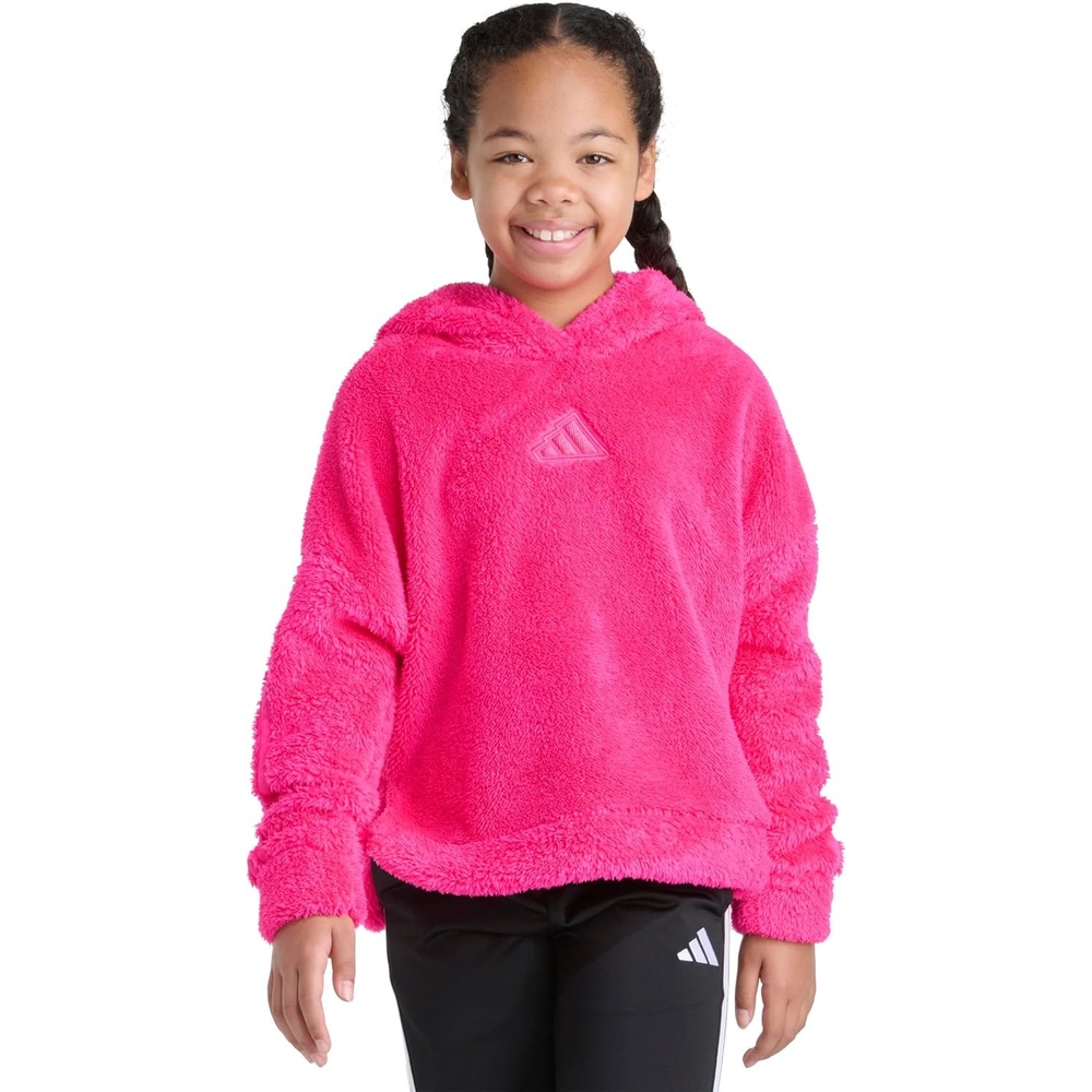 image:imageadidas Girls 3stripes Sherpa Hooded Pullover Big KidShock Pink