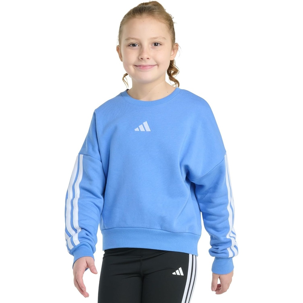 image:imageadidas Girls Fleece 3stripe Crewneck SweatshirtBlue Fusion