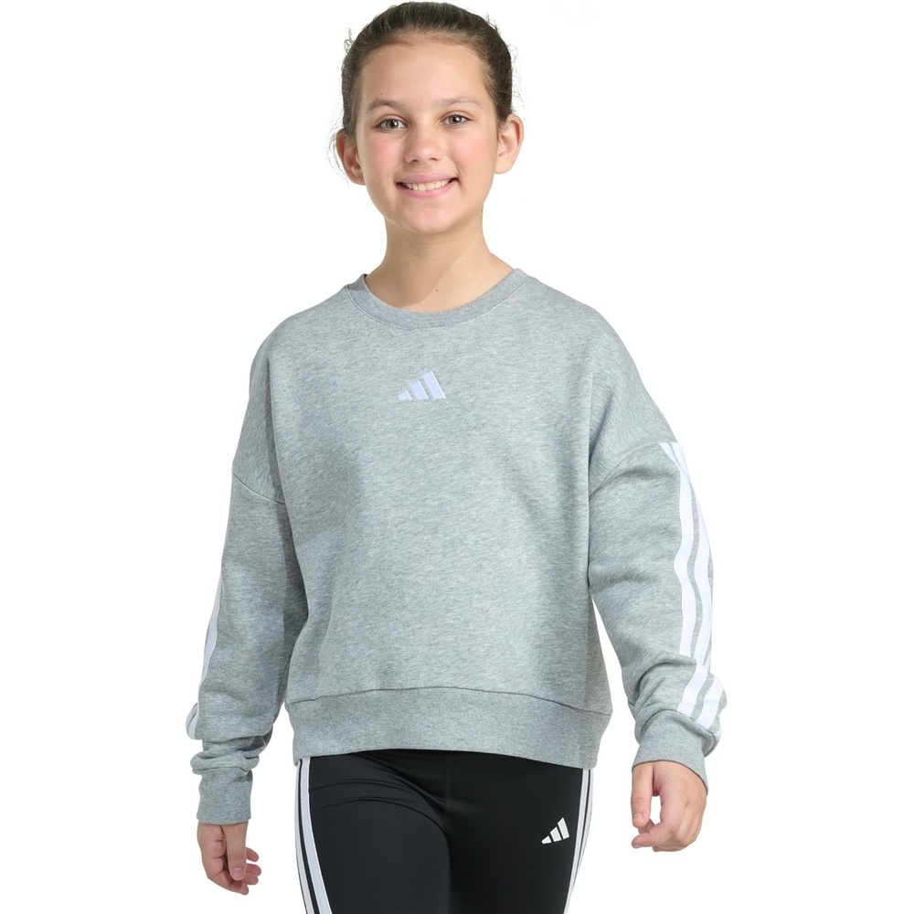 image:imageadidas Girls Fleece 3stripe Crewneck SweatshirtMedium Grey Heather