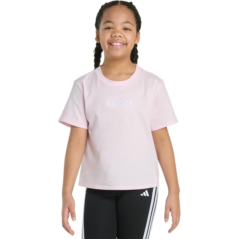 image:imageadidas Girls Short Sleeve Embroidered Logo TShirtClear Pink