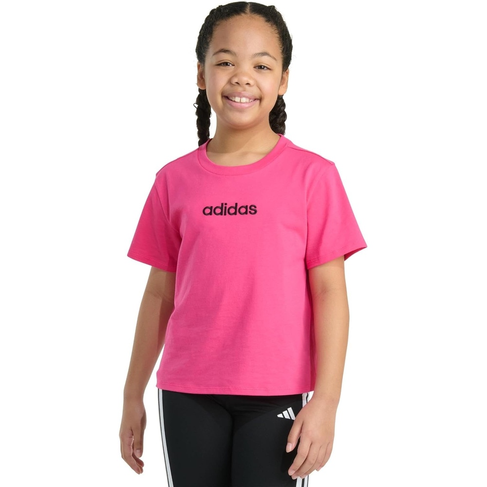 image:imageadidas Girls Short Sleeve Embroidered Logo TShirtShock Pink