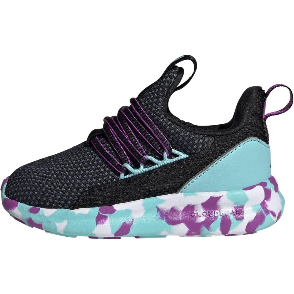 image:imageadidas Kids Girls Lite Racer Adapt 70 Lace Up Sneakers Shoes Casual  BlackBlackPurple BurstFlash Aqua