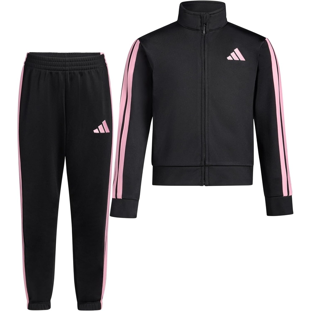image:imageadidas Little Girls Zip Front Classic Tricot Jacket and Joggers SetBlackPink