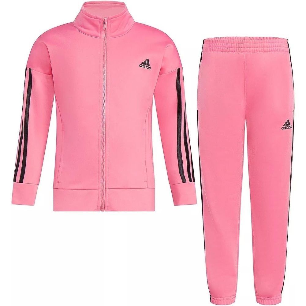 image:imageadidas Little Girls Zip Front Classic Tricot Jacket and Joggers SetMagenta Pink