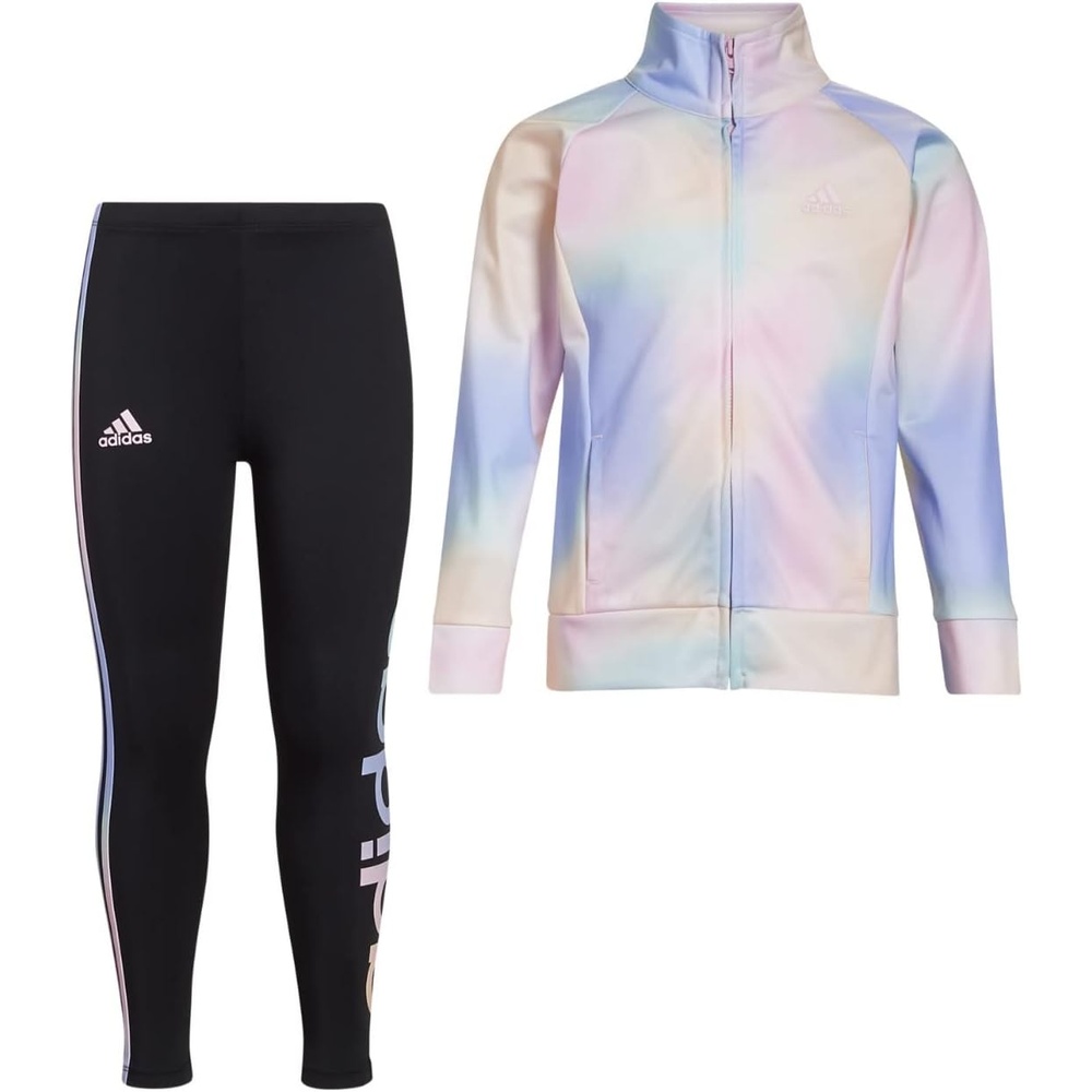 image:imageadidas Little Girls Zip Front Classic Tricot Jacket and Joggers SetPink With Multicolor