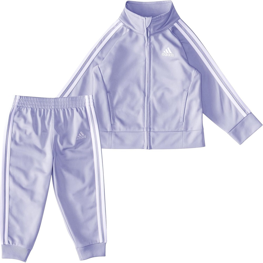 image:imageadidas Little Girls Zip Front Classic Tricot Jacket and Joggers SetViolet Tone