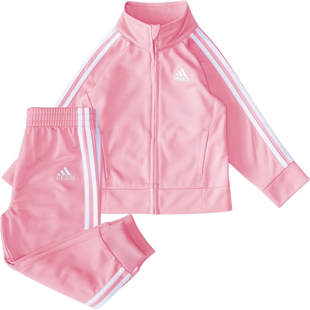 image:imageadidas Little Girls Zip Front Classic Tricot Jacket and Joggers SetWhite Multi