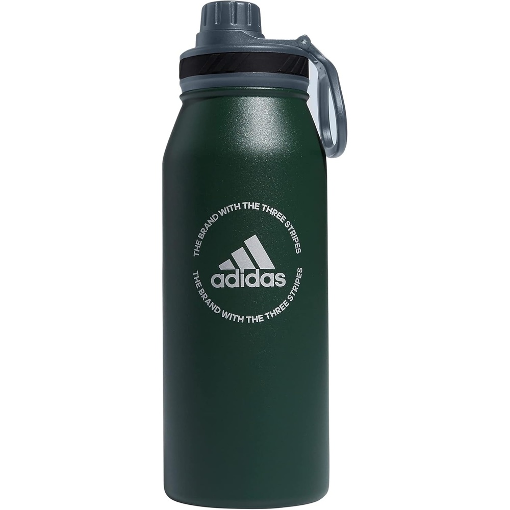 image:imageadidas Stainless Steel Metal Water Bottle 34 oz 1L Screw CapGreen OxideOnix GreySilver Metallic
