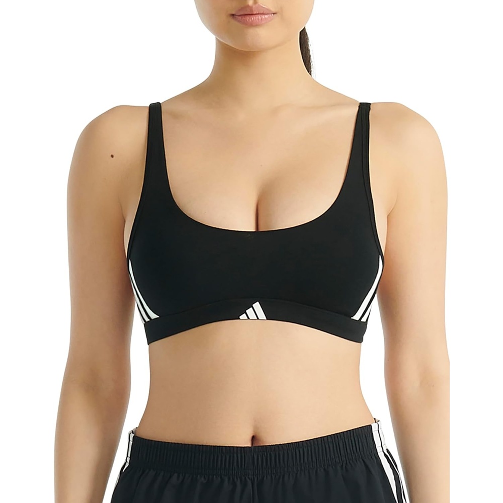 image:imageadidas Womens 3 Stripes Active Essentials Cotton Scoop Bralette with Removable CookiesBlack
