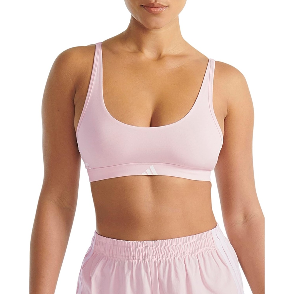 image:imageadidas Womens 3 Stripes Active Essentials Cotton Scoop Bralette with Removable CookiesClear Pink