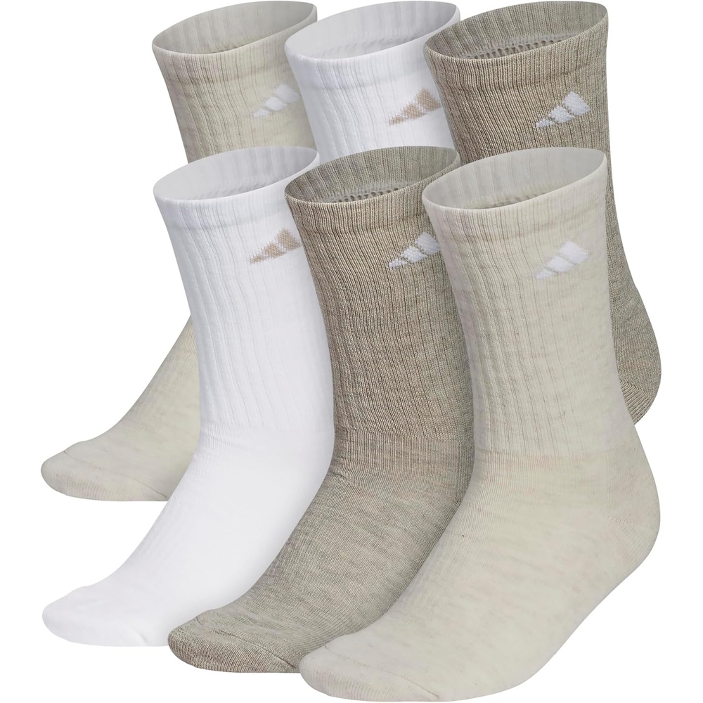 image:imageadidas Womens Athletic Cushioned Crew Socks 6 Pairs Durable amp ComfortableAlumina BeigeWhiteWonder Beige