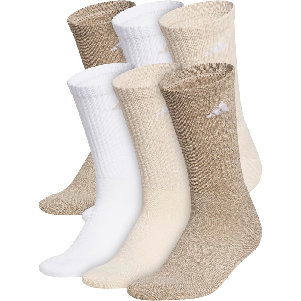 image:imageadidas Womens Athletic Cushioned Crew Socks 6 Pairs Durable amp ComfortableKhaki ThreeWhiteCrystal Linen Beige
