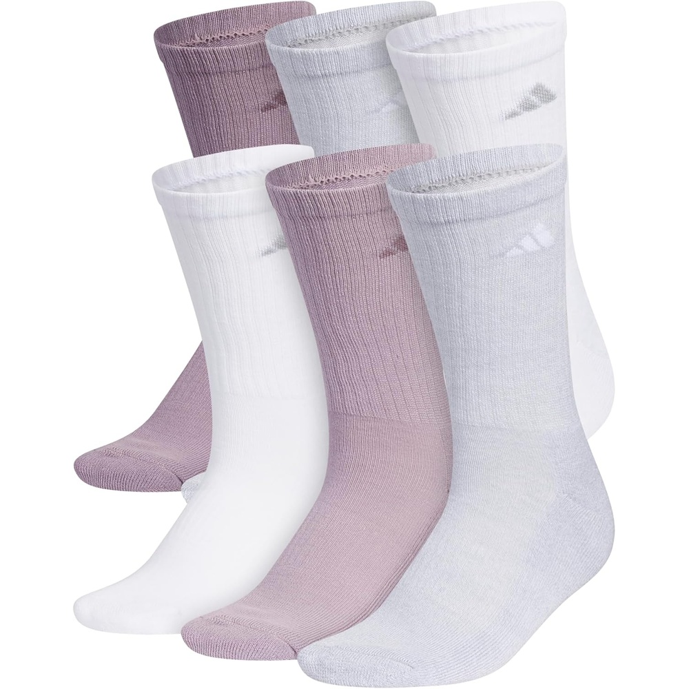 image:imageadidas Womens Athletic Cushioned Crew Socks 6 Pairs Durable amp ComfortablePreloved Fig PurpleClear Onix GreyWhite
