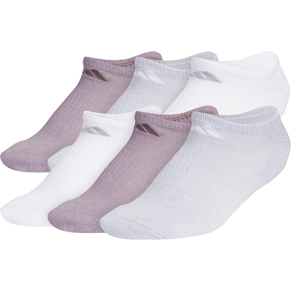 image:imageadidas Womens Athletic Cushioned No Show Socks 6 Pairs Durable amp ComfortablePreloved Fig PurpleClear Onix GreyWhite
