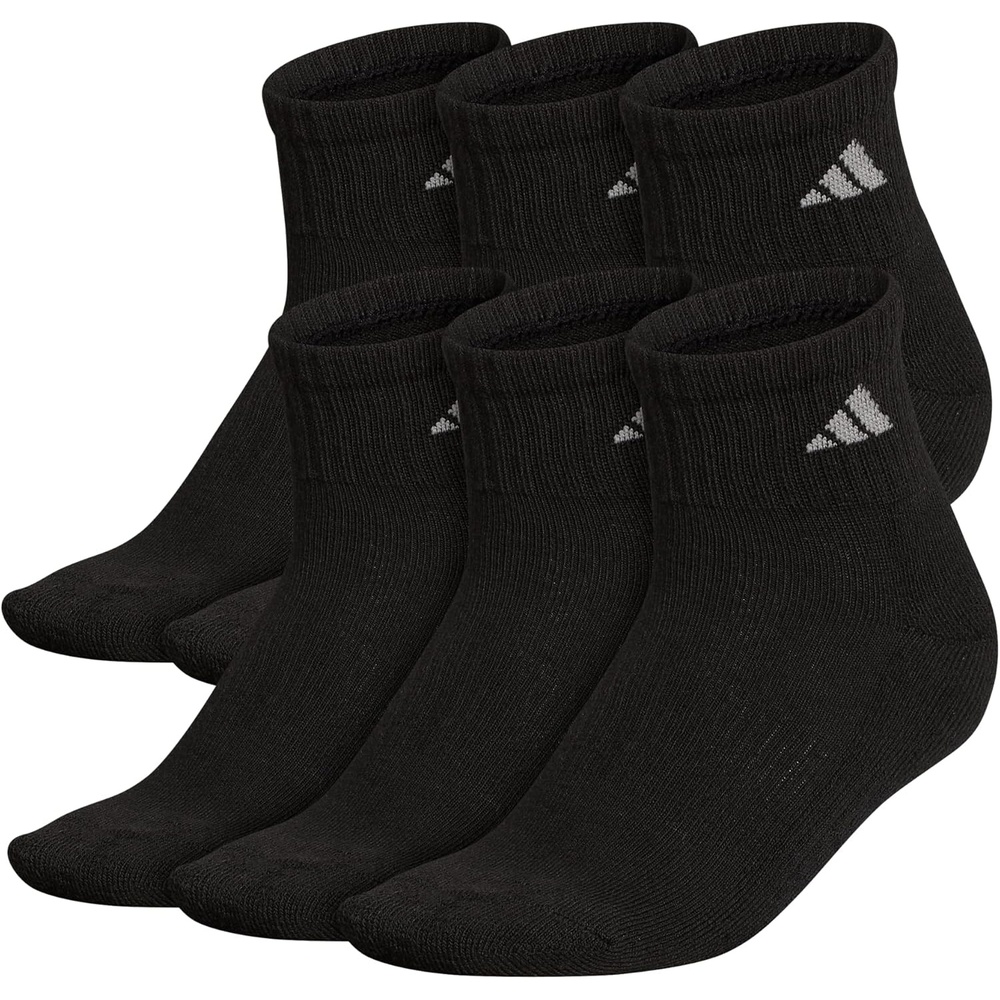 image:imageadidas Womens Athletic Cushioned Quarter Ankle Socks 6 Pairs Durable amp ComfortableBlackAluminum 2