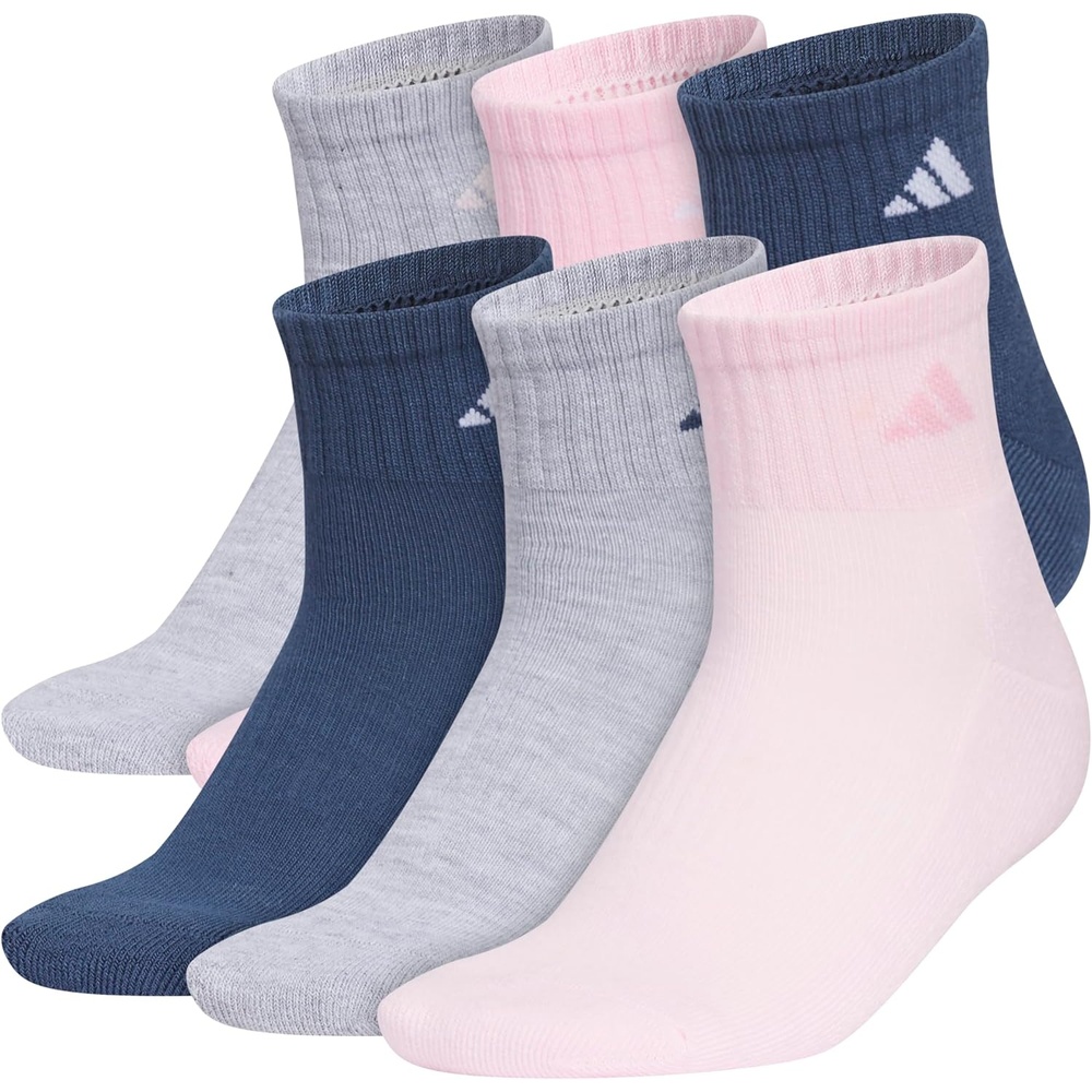image:imageadidas Womens Athletic Cushioned Quarter Ankle Socks 6 Pairs Durable amp ComfortableCool Light HeatherClear PinkDark Blue