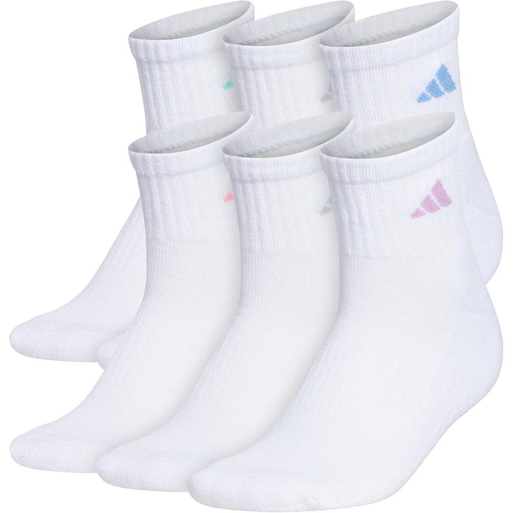 image:imageadidas Womens Athletic Cushioned Quarter Ankle Socks 6 Pairs Durable amp ComfortableWhiteClear Sky BlueBliss Lilac Purple