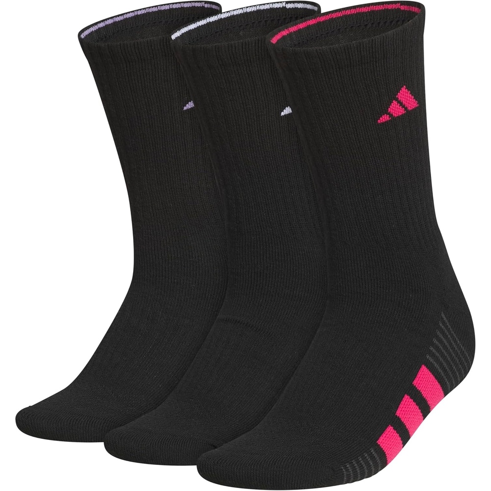 image:imageadidas Womens Cushioned Crew Socks 3 Pairs Durable amp ComfortableBlackMagic Lilac PurplePower Pink4