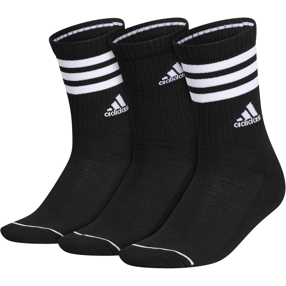 image:imageadidas Womens Cushioned Crew Socks 3 Pairs Durable amp ComfortableBlackWhite3stripe3