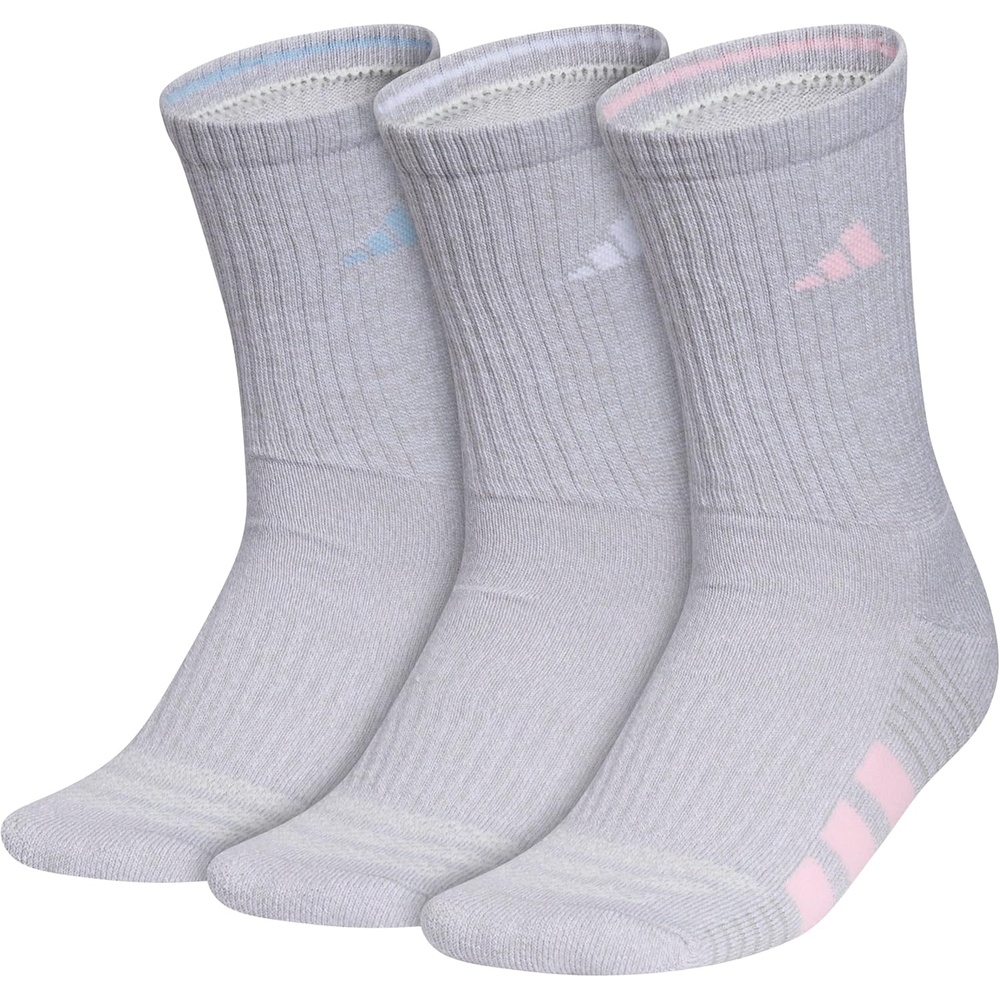 image:imageadidas Womens Cushioned Crew Socks 3 Pairs Durable amp ComfortableClear Onix GreyGlow BlueClear Pink4