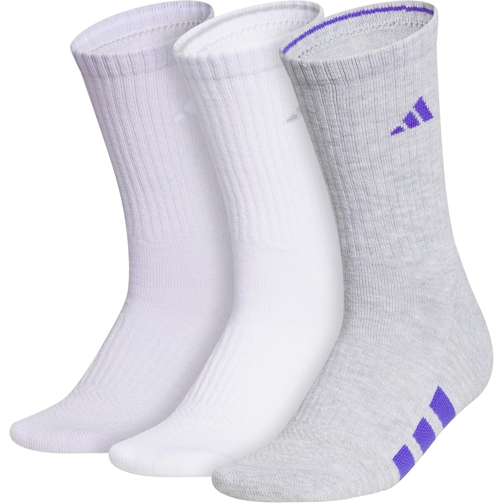image:imageadidas Womens Cushioned Crew Socks 3 Pairs Durable amp ComfortableFrozen PurpleClear Onix GreySolar Purple4