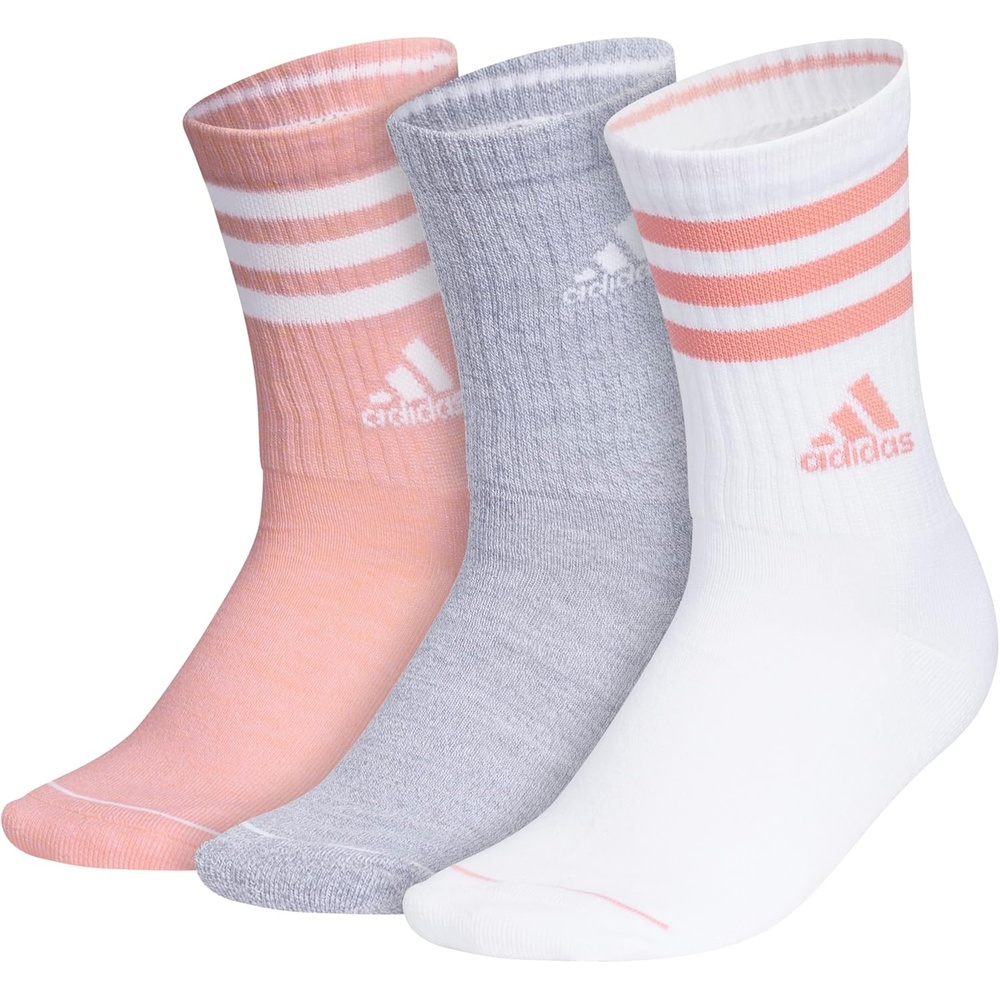 image:imageadidas Womens Cushioned Crew Socks 3 Pairs Durable amp ComfortableSemi Pink SparkGreyWhite3stripe3