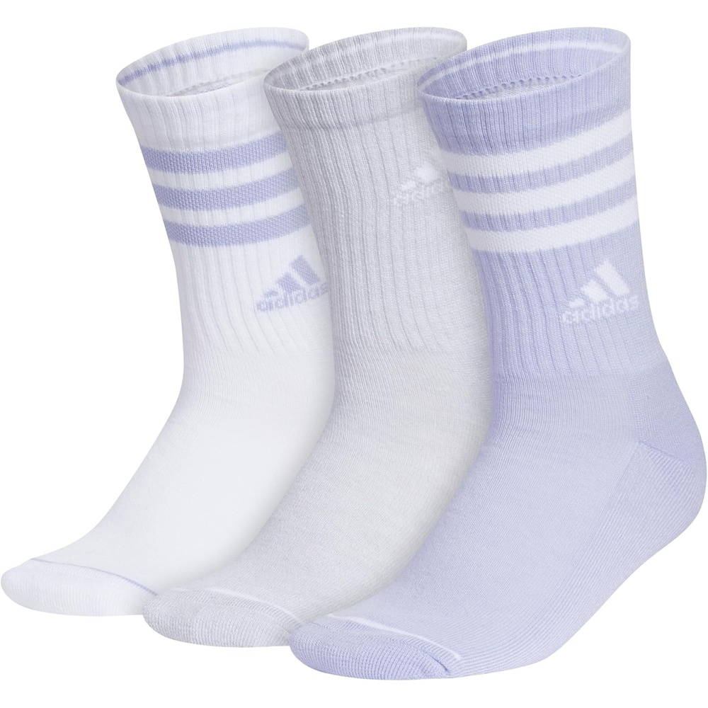 image:imageadidas Womens Cushioned Crew Socks 3 Pairs Durable amp ComfortableWhiteClear Onix GreyViolet Tone Purple3stripe3