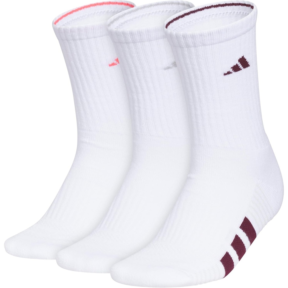 image:imageadidas Womens Cushioned Crew Socks 3 Pairs Durable amp ComfortableWhitePure Turbo PinkClear Onix Grey4