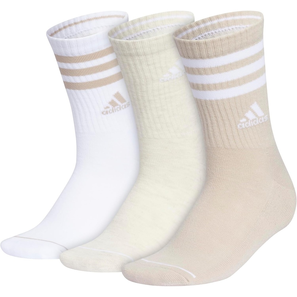 image:imageadidas Womens Cushioned Crew Socks 3 Pairs Durable amp ComfortableWonder BeigeWhiteAlumina Heather3stripe3
