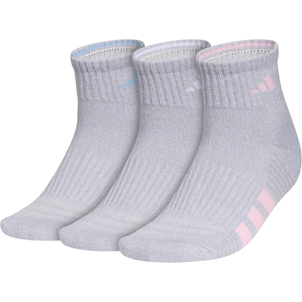 image:imageadidas Womens Cushioned Quarter Ankle Socks 3 Pairs Durable amp ComfortableClear Onix GreyGlow BlueClear Pink4