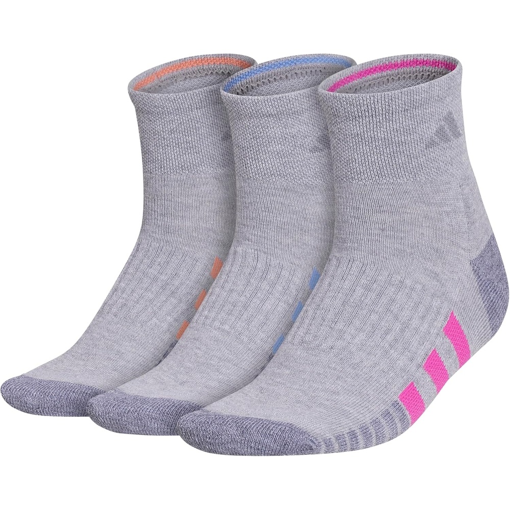 image:imageadidas Womens Cushioned Quarter Ankle Socks 3 Pairs Durable amp ComfortableCool Light HeatherLucid Fuchsia PinkBlue Fusion3