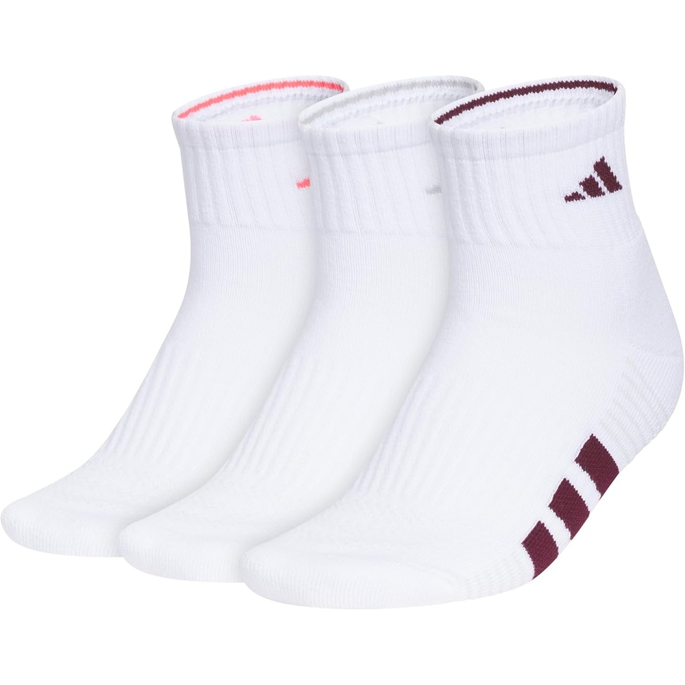 image:imageadidas Womens Cushioned Quarter Ankle Socks 3 Pairs Durable amp ComfortableWhitePure Turbo PinkClear Onix Grey4