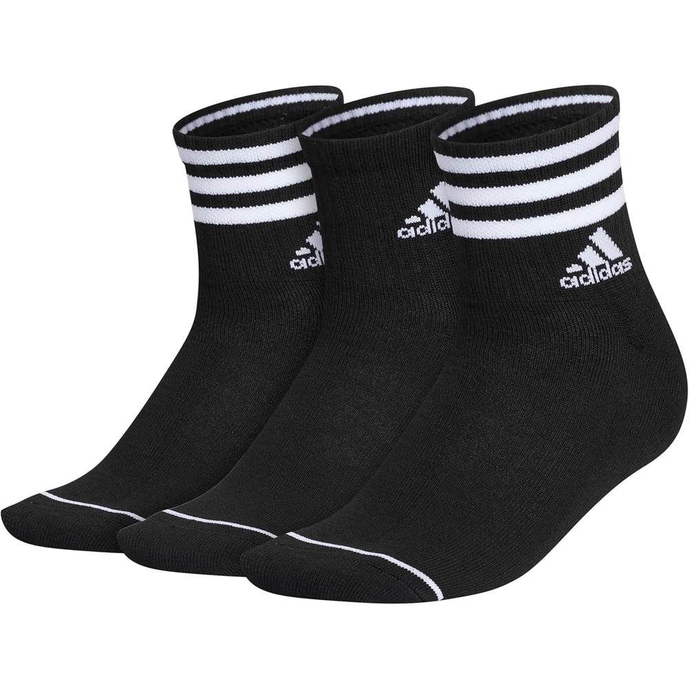 image:imageadidas Womens Cushioned Sport High Quarter Socks 3 Pairs Durable amp ComfortableBlackWhite3stripe3