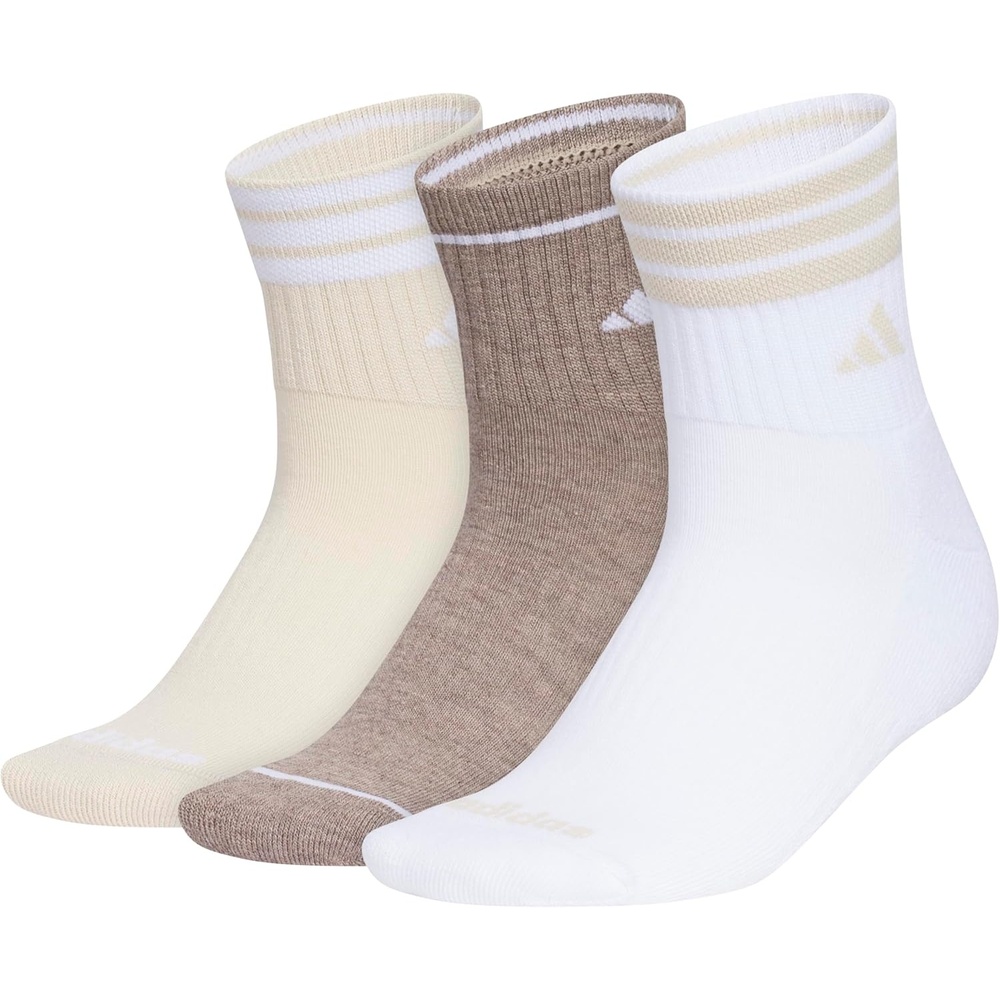 image:imageadidas Womens Cushioned Sport High Quarter Socks 3 Pairs Durable amp ComfortableCrystal Linen BeigeWhiteChalky Brown3stripe4