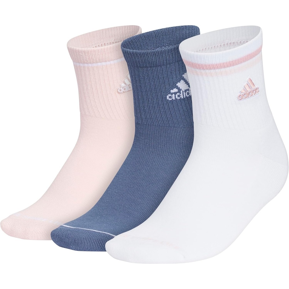 image:imageadidas Womens Cushioned Sport High Quarter Socks 3 Pairs Durable amp ComfortableSandy PinkPreloved Ink BlueWhite2