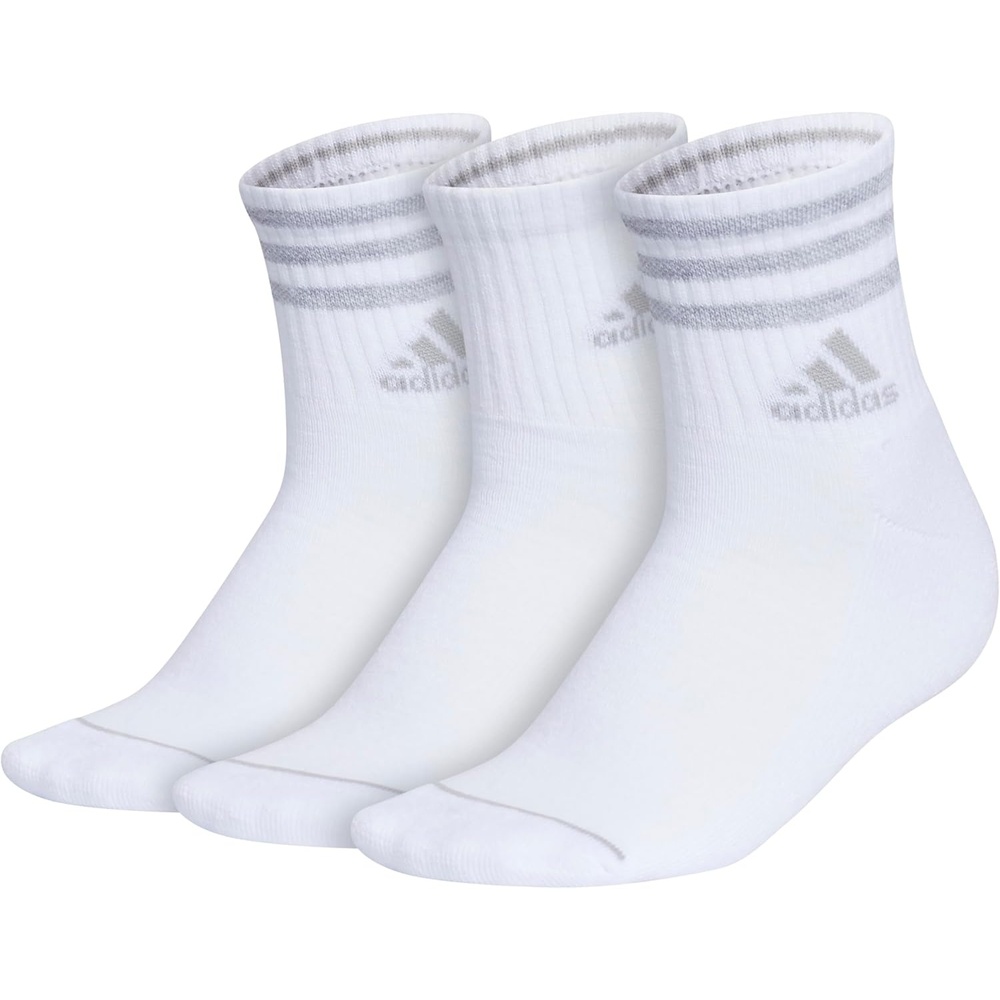 image:imageadidas Womens Cushioned Sport High Quarter Socks 3 Pairs Durable amp ComfortableWhiteClear Onix Grey3stripe3