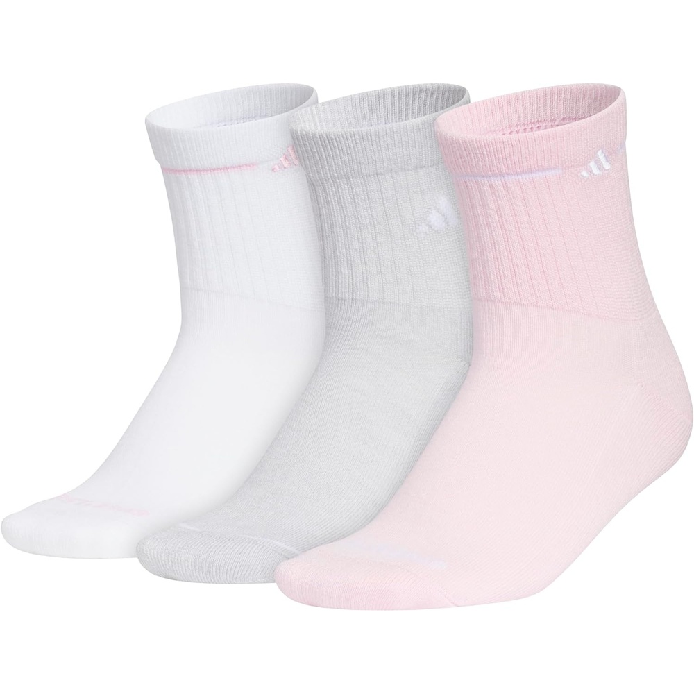 image:imageadidas Womens Cushioned Sport High Quarter Socks 3 Pairs Durable amp ComfortableWhiteClear PinkGrey3