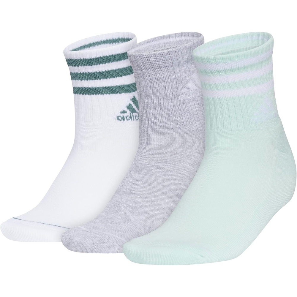 image:imageadidas Womens Cushioned Sport High Quarter Socks 3 Pairs Durable amp ComfortableWhitePowder Teal GreenHalo Mint Green3stripe3