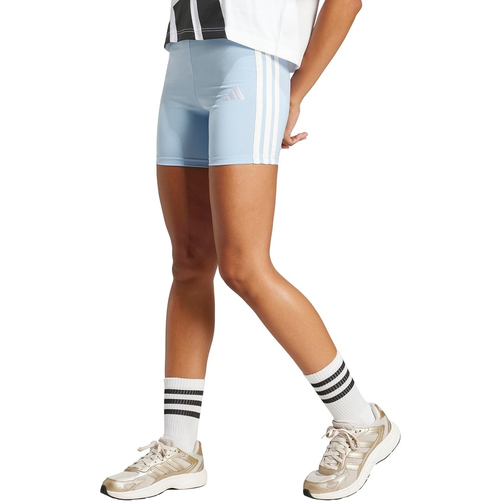 image:imageadidas Womens Essentials 3Stripes HighWaisted Biker ShortsBlueWhite