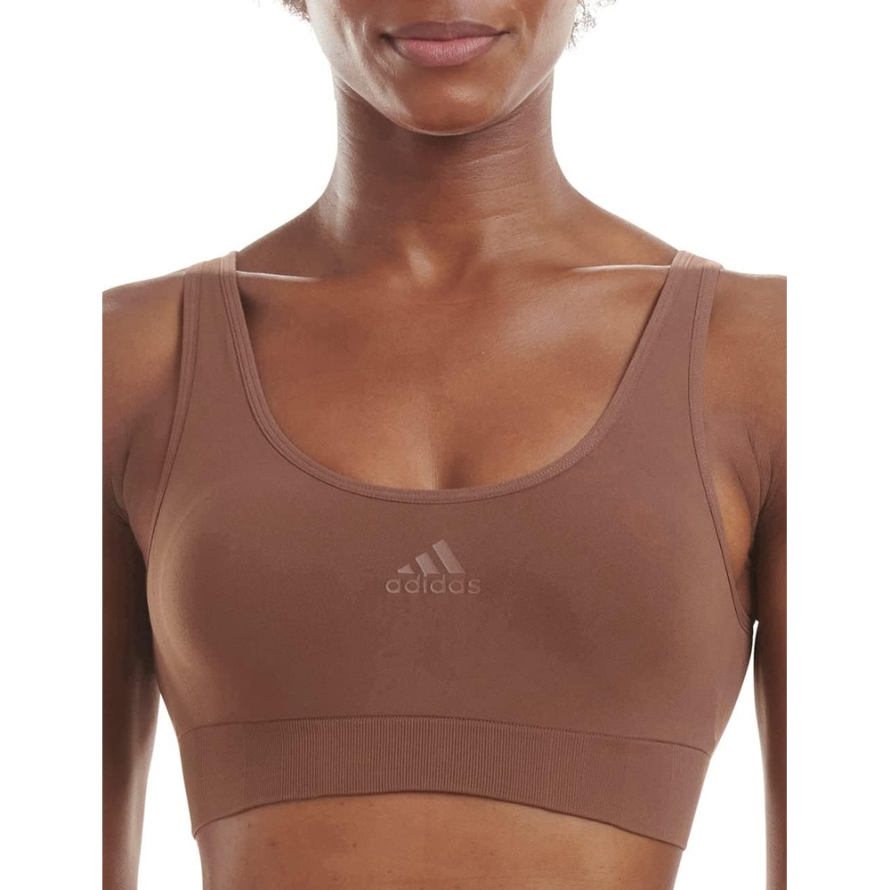 image:imageadidas Womens Micro 720 Seamless Scoop Lounge Bra with Removable Cookies302 Toasted Mocha