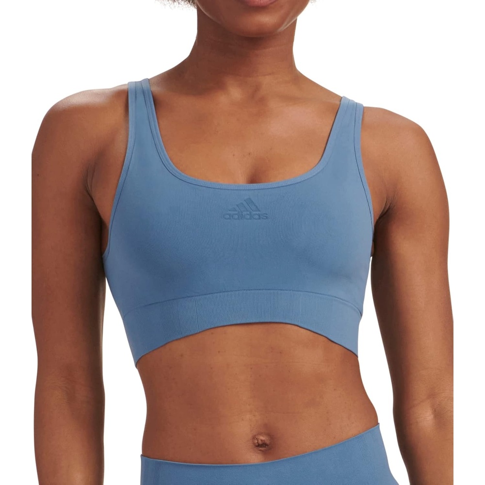 image:imageadidas Womens Micro 720 Seamless Scoop Lounge Bra with Removable CookiesAltered Blue