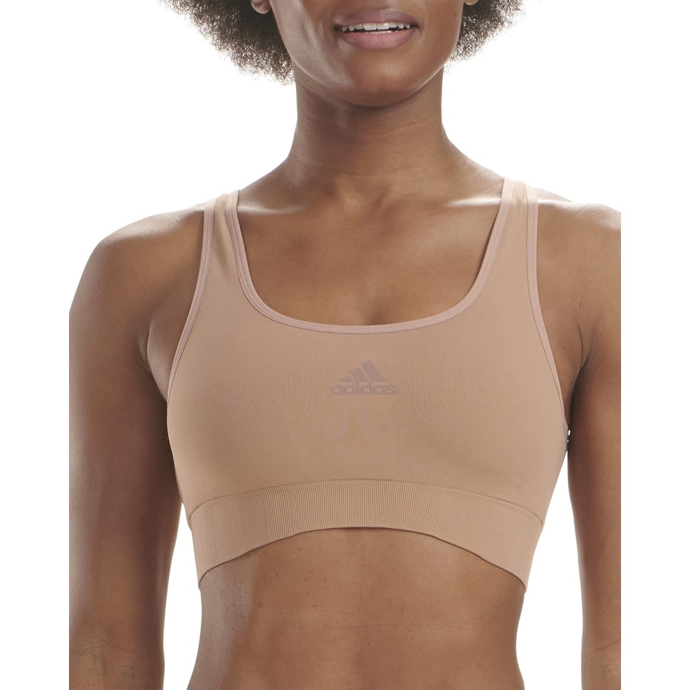 image:imageadidas Womens Micro 720 Seamless Scoop Lounge Bra with Removable CookiesToasted Almond