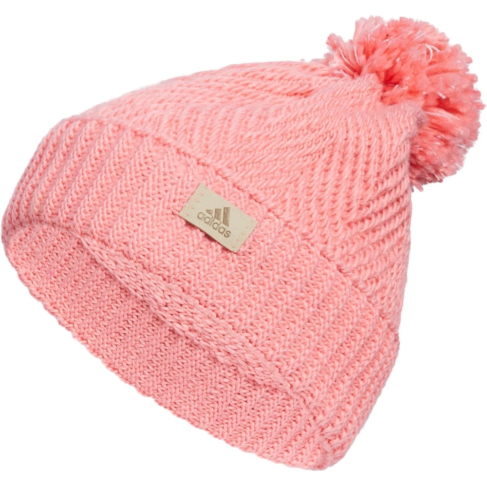 image:imageadidas Womens Pom Pom Beanie Knit Ballie Hat Standard FitTwilightSemi Pink SparkWhite