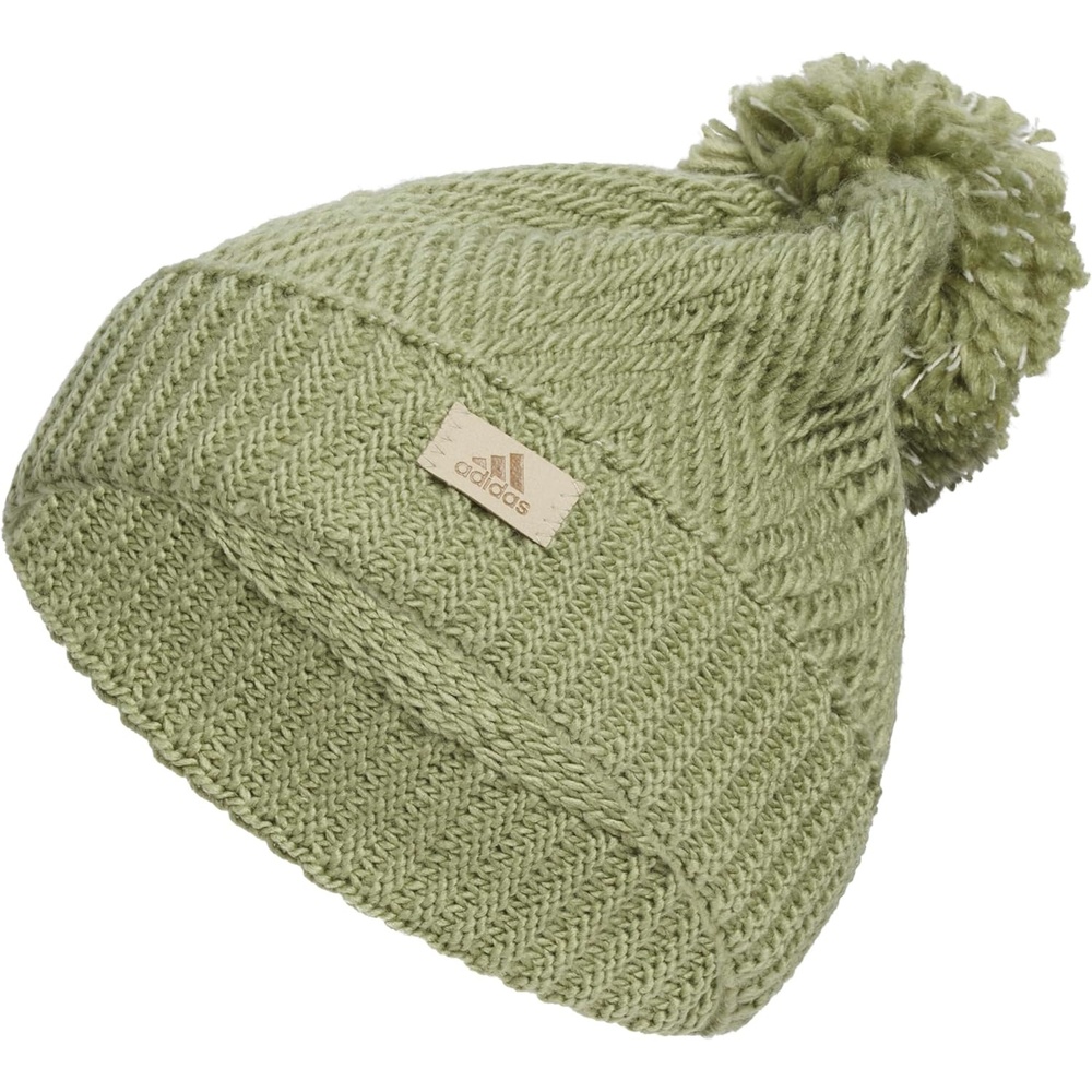image:imageadidas Womens Pom Pom Beanie Knit Ballie Hat Standard FitTwilightTent GreenLinen Green