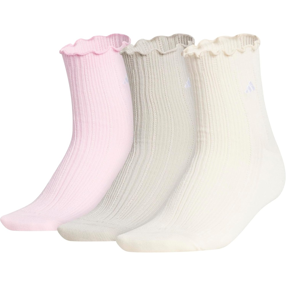 image:imageadidas Womens Ruffle Quarter Ankle Socks 3 PairsClear PinkWonder Alumina GreyWonder White