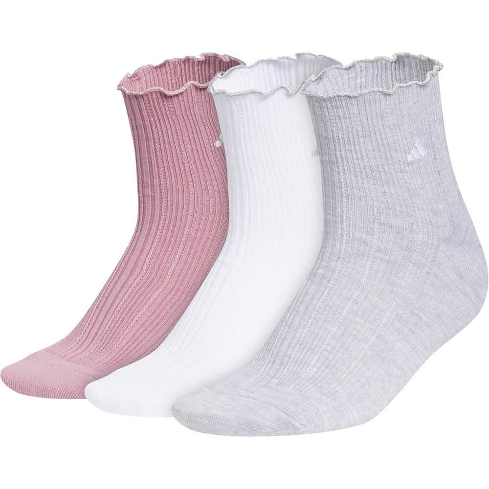 image:imageadidas Womens Ruffle Quarter Ankle Socks 3 PairsMagic Mauve PurpleWhiteCool Light Heather