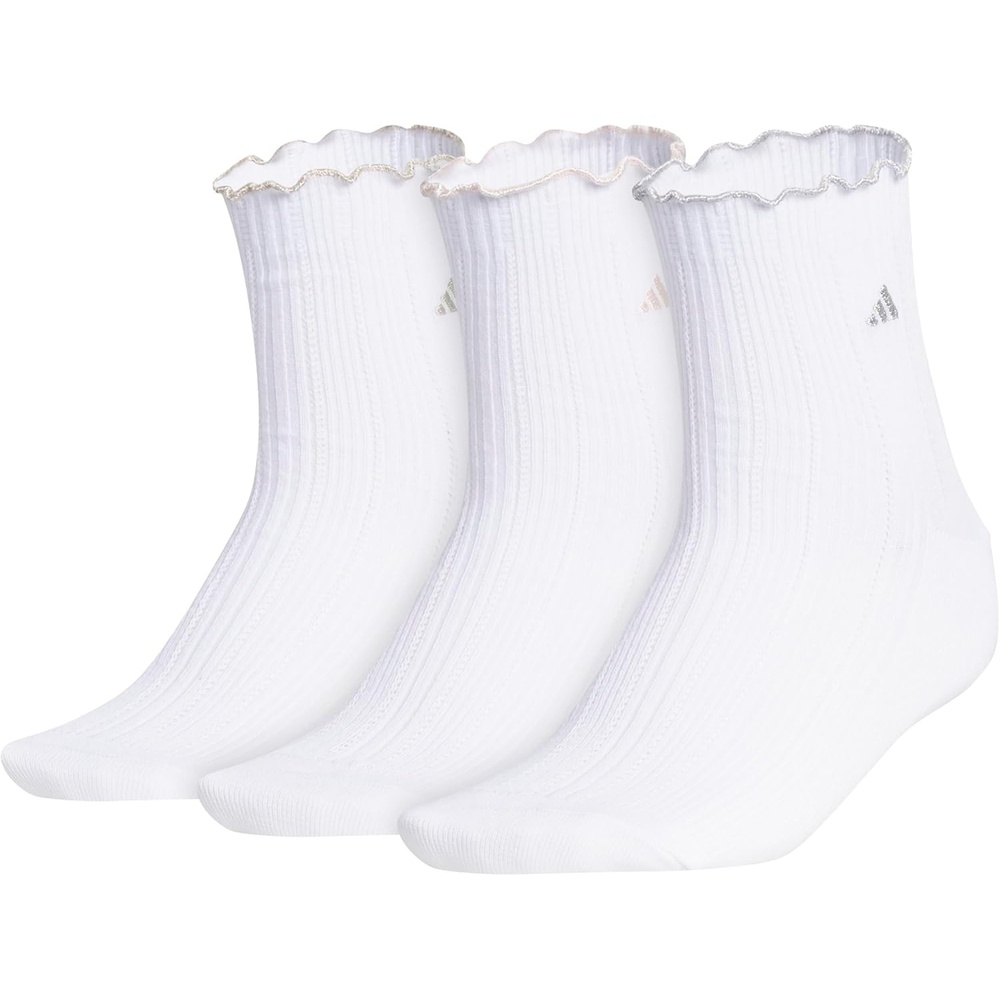 image:imageadidas Womens Ruffle Quarter Ankle Socks 3 PairsWhiteCyber MetallicMatte Silver Metallic
